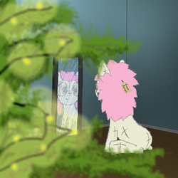 Size: 750x750 | Tagged: safe, artist:anonymous, oc, oc only, oc:sketchy, oc:sketchy (8chan), /pone/, 8chan, butt, christmas, christmas lights, christmas tree, mirror, plot, tree