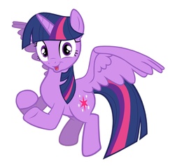 Size: 2344x2220 | Tagged: safe, artist:éclair, twilight sparkle, alicorn, pony, g4, the cutie re-mark, 8^y, clapping, female, flying, high res, irony, looking at you, mare, open mouth, role reversal, simple background, smiling, solo, starlight says bravo, subverted meme, the tables have turned, twilight says bravo, twilight sparkle (alicorn), wide eyes, wings