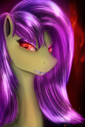 Size: 1280x1920 | Tagged: safe, artist:bluenight01, fluttershy, bat pony, pony, vampire, vampony, g4, alternate hair color, fangs, female, flutterbat, portrait, race swap, red eyes, solo