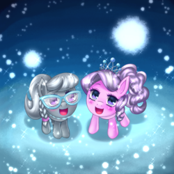 Size: 800x800 | Tagged: safe, artist:jurisalis, diamond tiara, silver spoon, g4, snow, snowfall