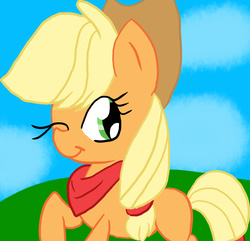 Size: 1918x1846 | Tagged: safe, artist:pegasister2251, applejack, g4, bandana, female, one eye closed, solo, wink