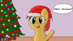 Size: 1920x1080 | Tagged: safe, artist:mlpfimguy, oc, oc only, oc:mouse pone, christmas, christmas lights, christmas tree, hat, present, santa hat, tree, tumblr