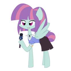 Size: 1000x1000 | Tagged: safe, artist:luckyclau, sunny flare, equestria girls, friendship games, alternate universe, armband, clothes, equestria girls ponified, female, microphone, necklace, news reporter, ponified, shirt, skirt, solo