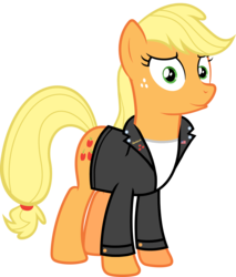 Size: 5161x6049 | Tagged: safe, artist:hawk9mm, artist:sebisscout1997, artist:uxyd, applejack, earth pony, pony, g4, 50's fashion, 50s, absurd resolution, clothes, female, greaser, jacket, leather jacket, simple background, solo, transparent background, vector