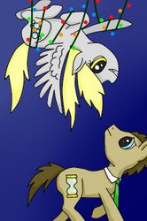 Size: 283x425 | Tagged: safe, artist:thundaforeva, derpy hooves, doctor whooves, time turner, pegasus, pony, g4, christmas lights, female, male, mare, stallion