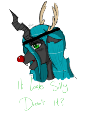 Size: 2149x3035 | Tagged: safe, artist:8dragontooth8, queen chrysalis, g4, female, high res, looking at you, red nose, reindeer antlers, solo