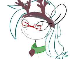 Size: 1920x1550 | Tagged: safe, artist:szabobali, oc, oc only, oc:hyemal, bell, christmas, glasses, reindeer costume, sketch, solo