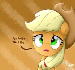 Size: 3000x2800 | Tagged: safe, artist:graytyphoon, applejack, earth pony, pony, g4, female, high res, mare, sad, solo, that pony sure does love apples, unhapplejack