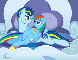 Size: 1099x849 | Tagged: safe, artist:royalrainbow51, rainbow dash, oc, oc:ford mustang, pony, g4, belly, canon x oc, duo, female, male, preggo dash, pregnant, sensibly-proportioned pregnancy, shipping, straight