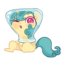 Size: 500x500 | Tagged: safe, artist:lemonheart, lemon hearts, amending fences, g4, female, flask, flaskhead hearts, solo, younger