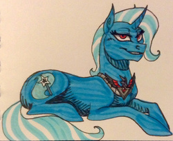 Size: 1280x1051 | Tagged: safe, artist:lorelei, trixie, pony, unicorn, g4, alicorn amulet, female, grin, mare, smiling, solo