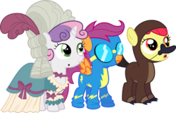 Size: 1119x714 | Tagged: safe, artist:clashwolf3, apple bloom, scootaloo, sweetie belle, earth pony, pony, g4, scare master, beauty mark, clothes, costume, cutie mark crusaders, female, filly, foal, nightmare night costume, simple background, transparent background, uniform, vector, wonderbolts uniform
