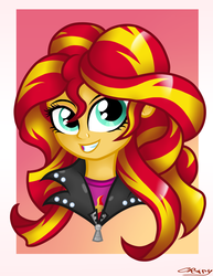 Size: 850x1100 | Tagged: safe, artist:sunsetcrady, sunset shimmer, equestria girls, g4, bust, female, grin, portrait, solo