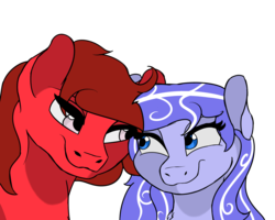 Size: 3000x2400 | Tagged: safe, artist:messenger, oc, oc only, oc:lucky red, high res, looking at each other, nuzzling, simple background, transparent background