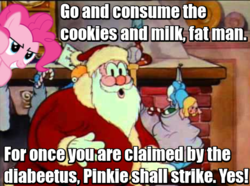 Size: 565x421 | Tagged: safe, pinkie pie, mentally advanced series, g4, christmas, cute, diabetes, disney, image macro, meme, plotting, pure unfiltered evil, santa claus, spying, the night before christmas, third person