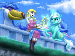 Size: 4042x3000 | Tagged: safe, artist:mykegreywolf, lyra heartstrings, g4, crossover, loftwing, lyre, princess zelda, the legend of zelda, the legend of zelda: skyward sword