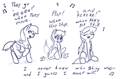 Size: 1600x1000 | Tagged: safe, artist:storyteller, oc, oc only, bat pony, pony, butt, cute, dancing, eeee, eyes closed, fangs, female, happy, kek, mare, monochrome, music notes, open mouth, plot, raised hoof, raised leg, singing, sitting, smiling, solo, song parody, underhoof