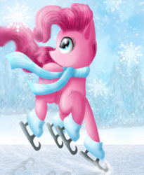 Size: 900x1100 | Tagged: safe, artist:chanceyb, pinkie pie, earth pony, pony, g4, clothes, female, ice skates, ice skating, scarf, solo, winter