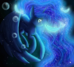 Size: 1100x1000 | Tagged: safe, artist:chanceyb, princess luna, alicorn, fish, pony, g4, female, glowing, solo, underwater