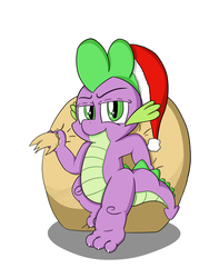 Size: 3000x4000 | Tagged: safe, artist:foxkai, spike, g4, bag, hat, implied presents, looking at you, male, santa hat, solo