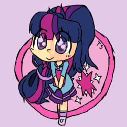 Size: 768x768 | Tagged: safe, artist:siolderp, sci-twi, twilight sparkle, human, g4, beautiful, chibi, clothes, cute, equestria girls outfit, female, geode of telekinesis, humanized, looking at you, magical geodes, shoes, skirt, smiling, smiling at you, socks, solo