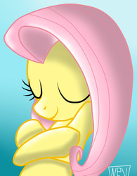 Size: 811x1041 | Tagged: safe, artist:nevera573, fluttershy, g4, crossed arms, crossed legs, cute, eyes closed, female, shyabetes, smiling, solo