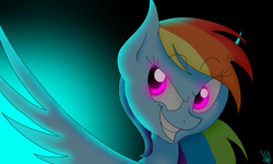 Size: 2500x1500 | Tagged: safe, artist:palotasadel11, rainbow dash, pony, g4, female, glowing eyes, grin, pure unfiltered evil, solo