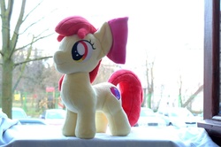 Size: 1235x821 | Tagged: safe, artist:egalgay, apple bloom, earth pony, pony, g4, cutie mark, female, filly, handmade, irl, photo, plushie, solo, the cmc's cutie marks