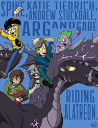 Size: 1500x1950 | Tagged: safe, artist:nexivian, spike, dragon, g4, alatreon, andrew stockdale, arg, awkward zombie, crossover, i am arg!, jonathan gabriel, katie tiedrich, monster hunter, penny arcade