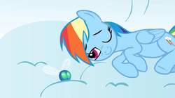 Size: 1366x768 | Tagged: safe, screencap, rainbow dash, parasprite, pony, g4, swarm of the century, female, solo