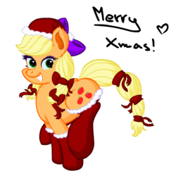 Size: 1000x1000 | Tagged: safe, artist:yooyfull, applejack, earth pony, pony, g4, christmas, female, mare, solo