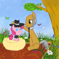 Size: 1024x1024 | Tagged: safe, artist:ba2sairus, igneous rock pie, pinkie pie, pony, g4, baby, baby pie, baby pony, father and daughter, foal, younger