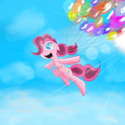 Size: 1024x1024 | Tagged: safe, artist:ba2sairus, pinkie pie, g4, balloon, female, solo, then watch her balloons lift her up to the sky