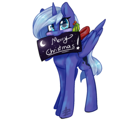 Size: 1000x1000 | Tagged: safe, artist:myralilth, princess luna, g4, christmas, female, holly, s1 luna, sign, simple background, solo, transparent background