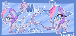 Size: 5253x2500 | Tagged: safe, artist:starlightlore, oc, oc only, oc:nimune, original species, shark pony, reference sheet, solo