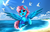 Size: 2630x1703 | Tagged: safe, artist:pridark, oc, oc only, oc:sky orchid, bird, beach, flying, ocean, solo, water