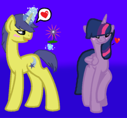 Size: 626x580 | Tagged: safe, artist:nocturnal-song, comet tail, twilight sparkle, alicorn, pony, g4, female, flower, heart, male, mare, ship:cometlight, shipping, simple background, straight, twilight sparkle (alicorn)