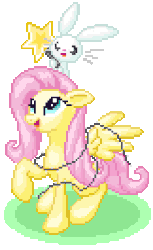 Size: 324x528 | Tagged: safe, artist:metax-z, angel bunny, fluttershy, g4, animated, blinking, christmas, christmas lights, floppy ears, fluttertree, i'd like to be a tree, open mouth, pixel art, smiling