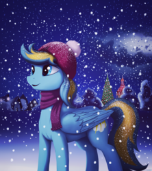 Size: 4000x4500 | Tagged: safe, artist:mrscroup, oc, oc only, oc:bolterdash, clothes, cloud, scarf, snow, snowfall, solo