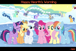 Size: 1366x918 | Tagged: safe, artist:ashi85, applejack, bon bon, derpy hooves, flash sentry, fluttershy, lyra heartstrings, maud pie, pinkie pie, rainbow dash, rarity, sea swirl, seafoam, sweetie drops, twilight sparkle, zecora, zebra, g4, flare warden, hearth's warming, mane six, rule 63, twilight sparkle (alicorn)