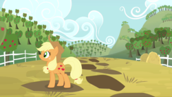 Size: 1366x768 | Tagged: safe, artist:ashi85, applejack, g4, sweet apple acres