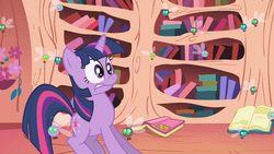 Size: 1366x768 | Tagged: safe, screencap, twilight sparkle, parasprite, g4, swarm of the century, face, female, golden oaks library, solo