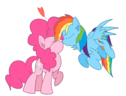 Size: 1280x985 | Tagged: safe, artist:mr-degration, pinkie pie, rainbow dash, g4, ear fluff, female, flying, heart, kissing, lesbian, ship:pinkiedash, shipping, simple background, transparent background