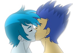 Size: 1600x1163 | Tagged: safe, artist:supermaxx92, flash sentry, thunderbass, human, equestria girls, g4, duo, gay, kiss on the lips, kissing, love, male, rocker, shipping, simple background, thunderflash, watermark, white background