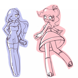 Size: 1081x1080 | Tagged: safe, artist:chch, pinkie pie, rarity, human, g4, clothes, dress, humanized, sketch, stockings