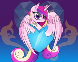 Size: 2500x2000 | Tagged: safe, artist:arcuswind, princess cadance, g4, crystal heart, female, high res, looking at you, smiling, solo, spread wings