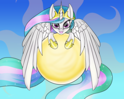 Size: 2500x2000 | Tagged: safe, artist:arcuswind, princess celestia, g4, :p, female, high res, looking at you, solo, spread wings, sun, tangible heavenly object, tongue out