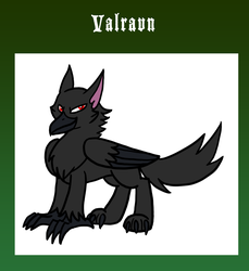 Size: 900x983 | Tagged: safe, artist:the-clockwork-crow, oc, oc only, raven (bird), wolf, beak, claws, eponia, land of eponia, red eyes, simple background, text, valravn, white background, wings