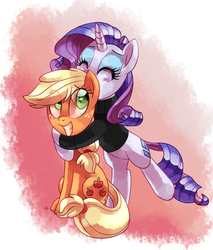 Size: 2000x2346 | Tagged: safe, artist:lightof-dawn, applejack, rarity, g4, clothes, eyes closed, female, high res, hug, lesbian, ship:rarijack, shipping, sweater