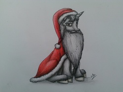 Size: 1024x768 | Tagged: safe, artist:lupiarts, part of a set, star swirl the bearded, pony, g4, advent calendar, hat, male, santa hat, sitting, solo, traditional art